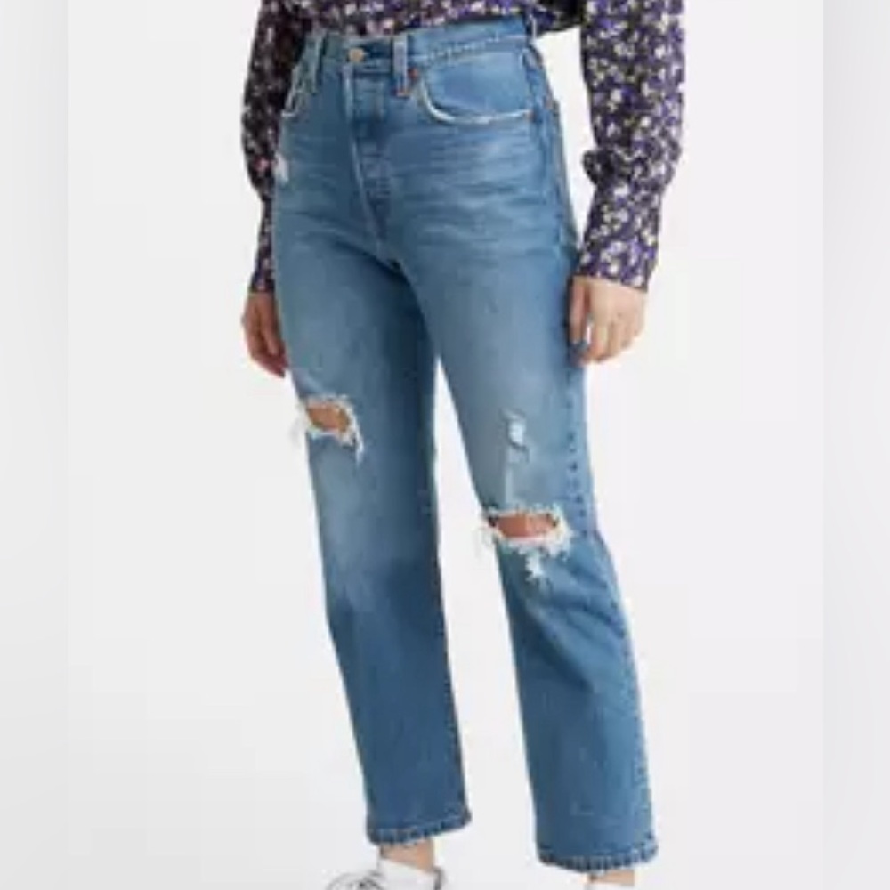 LEVIS 501 Straight High Rise Cropped Jean Charleston End Distessed Women 24 x 26